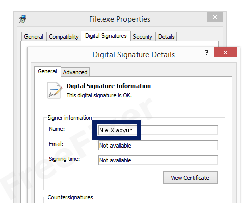 Screenshot of the Nie Xiaoyun certificate